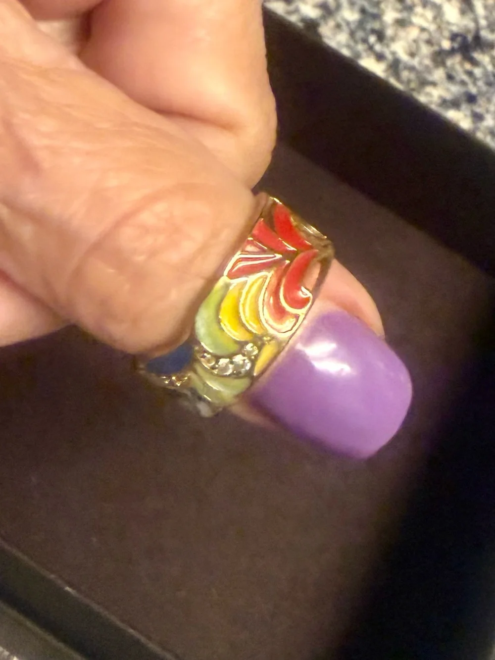 Multicolor Enamel Floral Band Ring - Women Jewelry